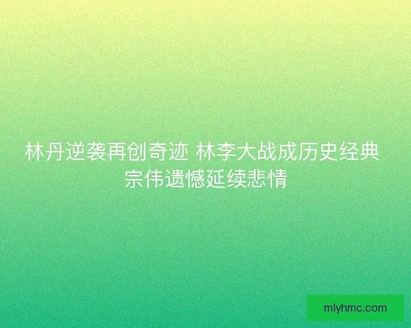 林丹逆袭再创奇迹 林李大战成历史经典 宗伟遗憾延续悲情